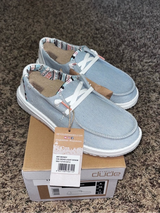 Hey Dude Shoes - HEY DUDE Wendy Boho Light Denim Comfort Shoes Women's Size 5 Light Blue